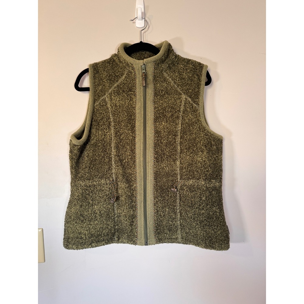 Woolrich Womens Sherpa Fleece Full Zip Vest Light Olive Heather Green Large 7214